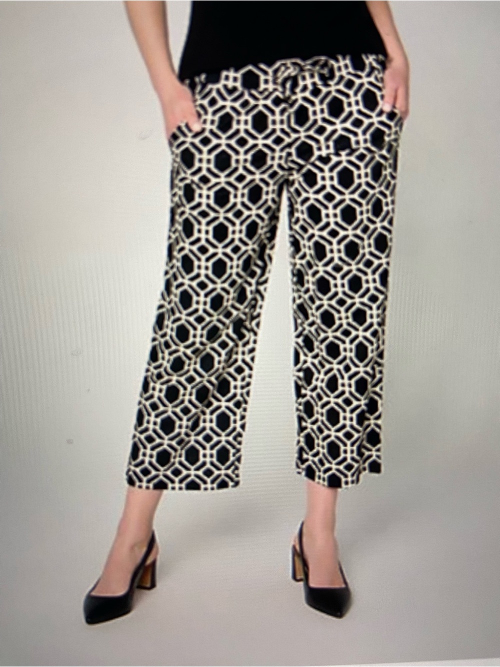 Belle by Kim Gravel Crop Pant Cabana Knit Black Tan Size S New Backyard BBQ